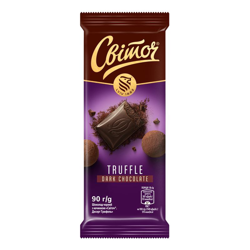 Десерт шоколад Світоч Трюфель чорн 90г